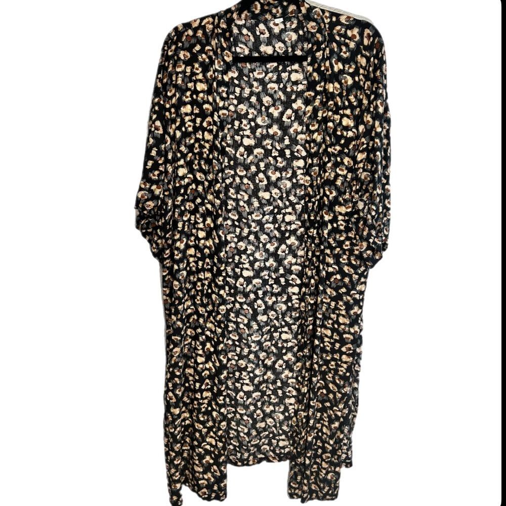 Women’s One Size Fits All Black Beige Brown Floral Kimono 100% Viscose